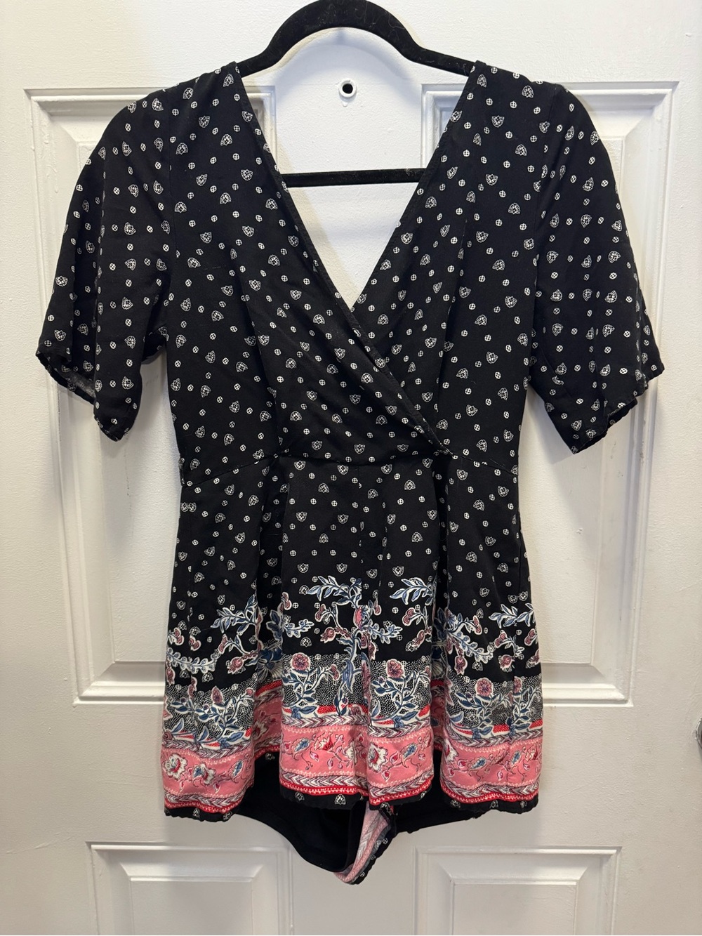 Blue Rain Black Romper with Pink Floral Border 0532